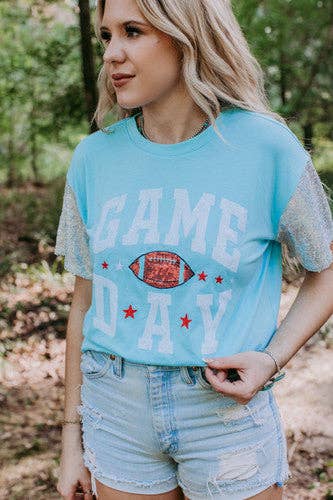 Sequins Embroidery Game Day Tee – Icy Blue