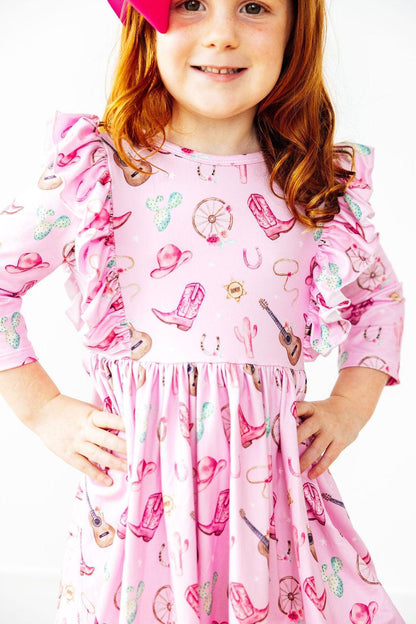 Boot Scootin' 3/4 Sleeve Ruffle Twirl Dress