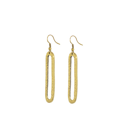 Hammered Elongated Oval Hoop Brass Earrings | Mvua