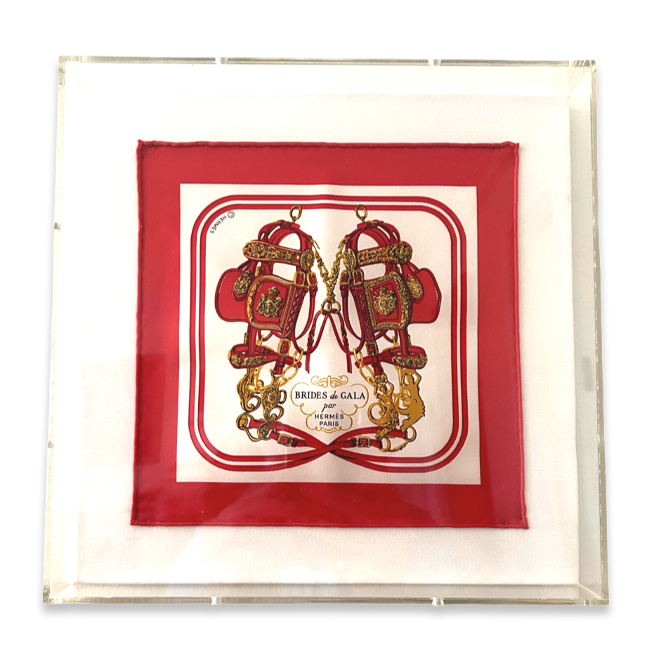 Brides de Gala Acrylic Shadow Box Framed Vintage Silk Scarf 10"