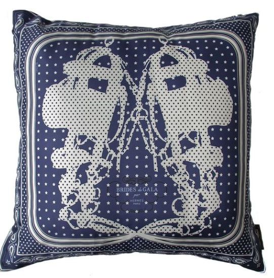 Brides de Gala Navy Bandana Vintage Silk Scarf Pillow 22"