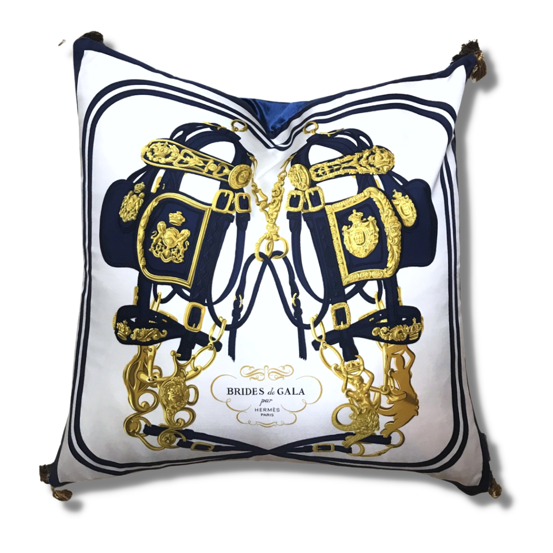 Brides de Gala Navy Vintage Silk Scarf Pillow 30"