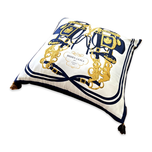 Brides de Gala Navy Vintage Silk Scarf Pillow 30"