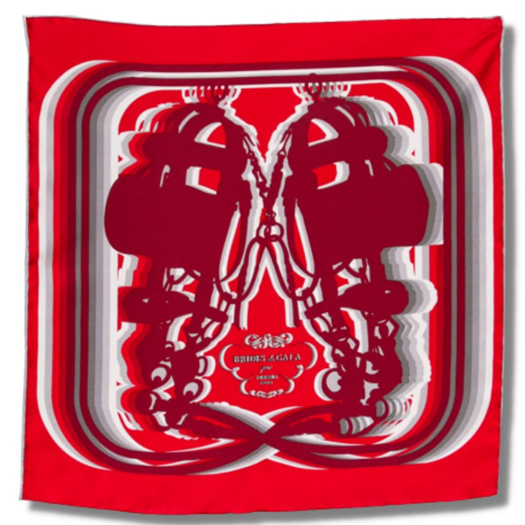 Brides de Gala Shadow Rouge Framed Vintage Silk Scarf 20"
