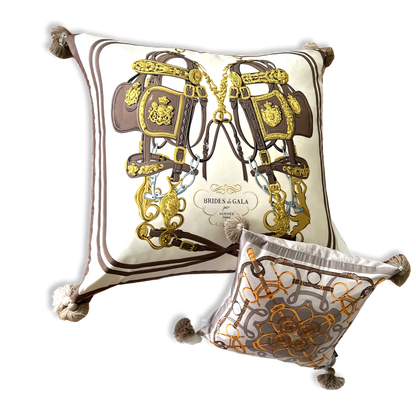 Brides de Gala Taupe Vintage Silk Scarf Pillow 30"
