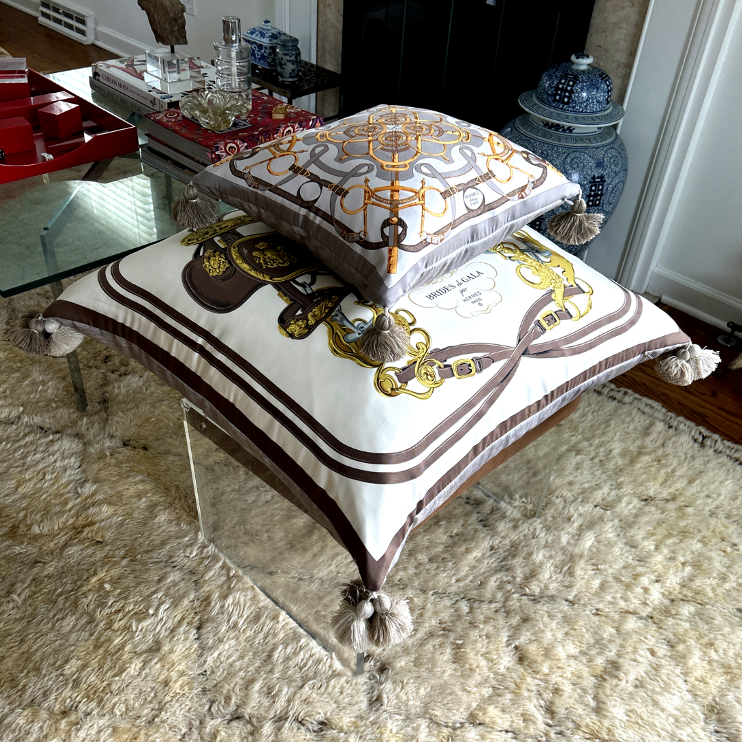 Brides de Gala Taupe Vintage Silk Scarf Pillow 30"