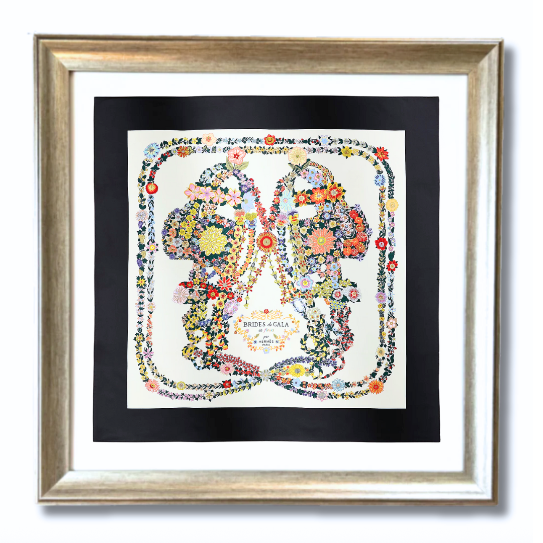 Brides de Gala en Fleurs Vintage Framed Silk Scarf 42"