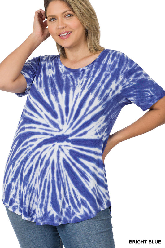 Plus Zenana Bright Blue Tie Dye Shirt  – Final Clearance