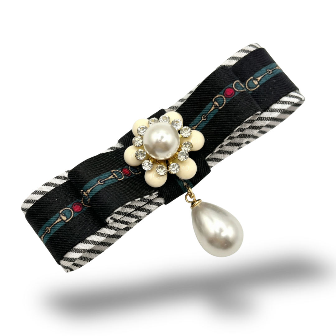 Horsebit Stripe Vintage Silk Necktie Bar Brooch