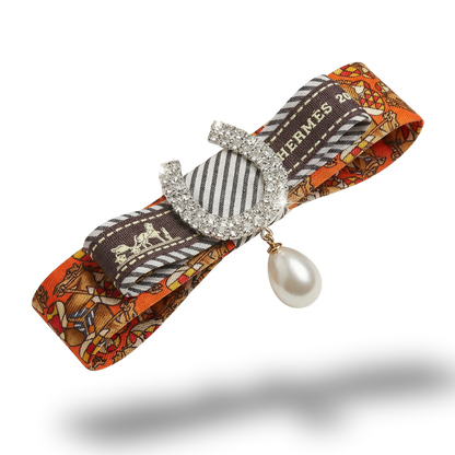 Jockey Print Vintage Silk Necktie Bar Brooch