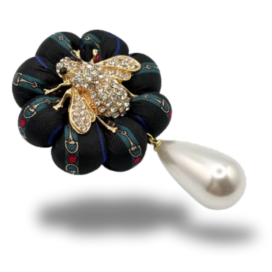GG Horsebit Bumblebee Vintage Silk Necktie Rosette Brooch