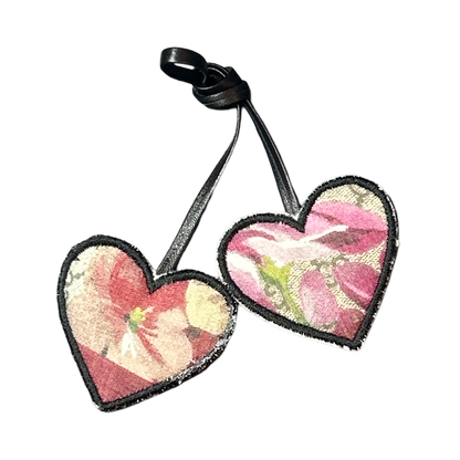 GG Logo Blooms Pink Scarf Double Heart Bag Charm