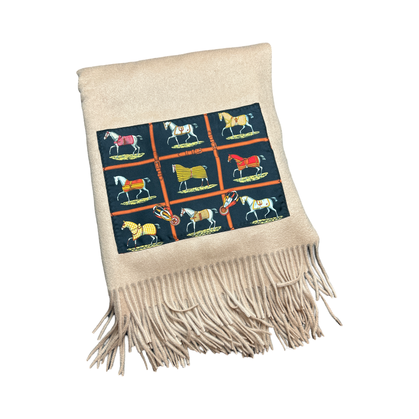Petites Chevaux Vintage Silk Scarf & Cashmere Throw Blanket