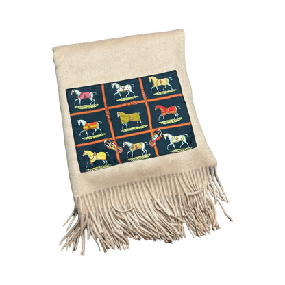 Petites Chevaux Vintage Silk Scarf & Cashmere Throw Blanket