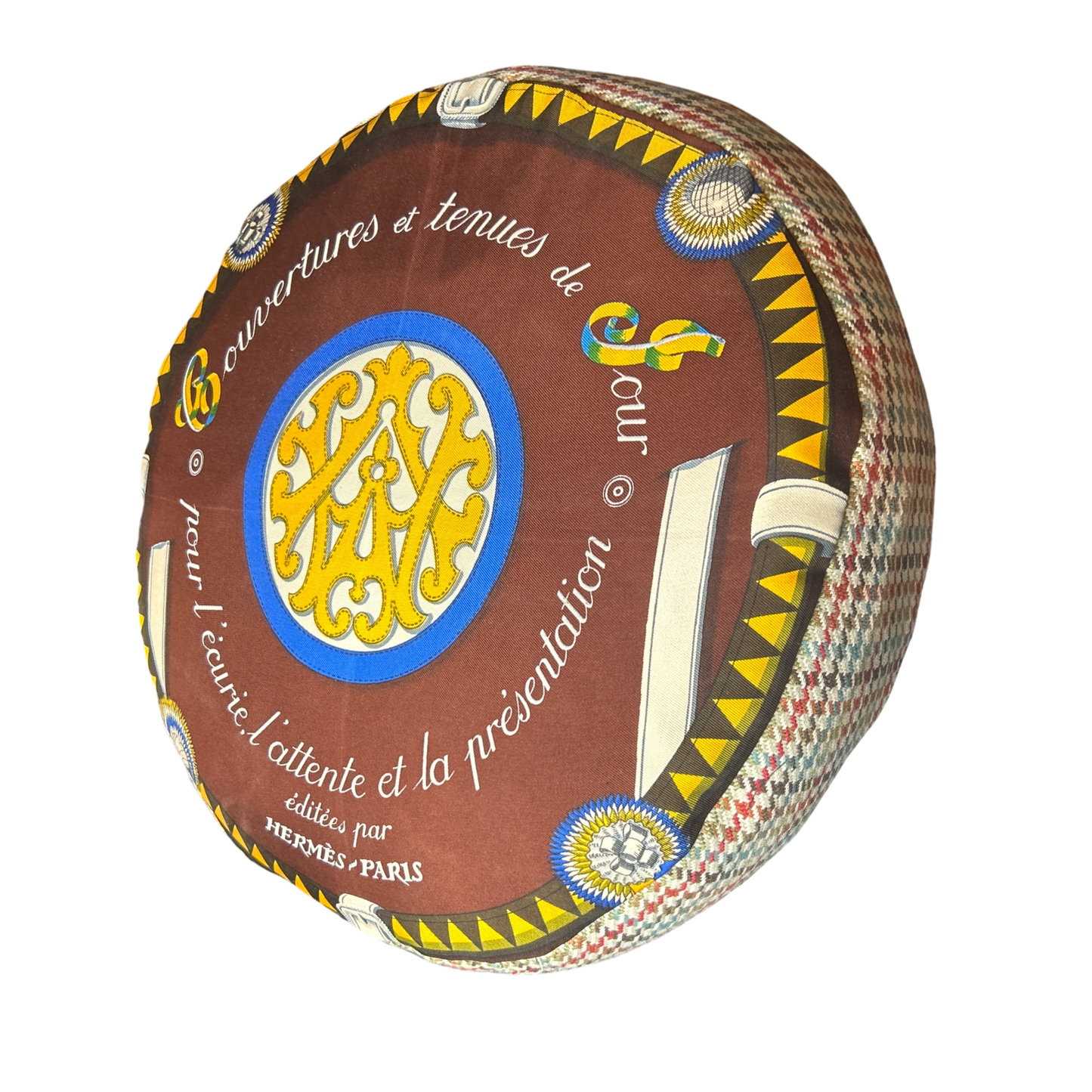 Couvertures et Tenues du Jour Brown Vintage Silk Scarf Round Pillow 13"