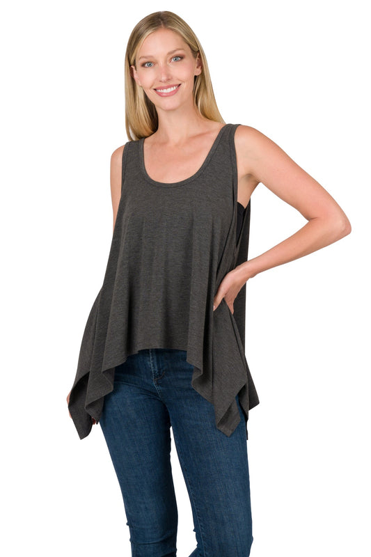 Zenana Oversized Shark Bite Hem Tank – Western Layering Top