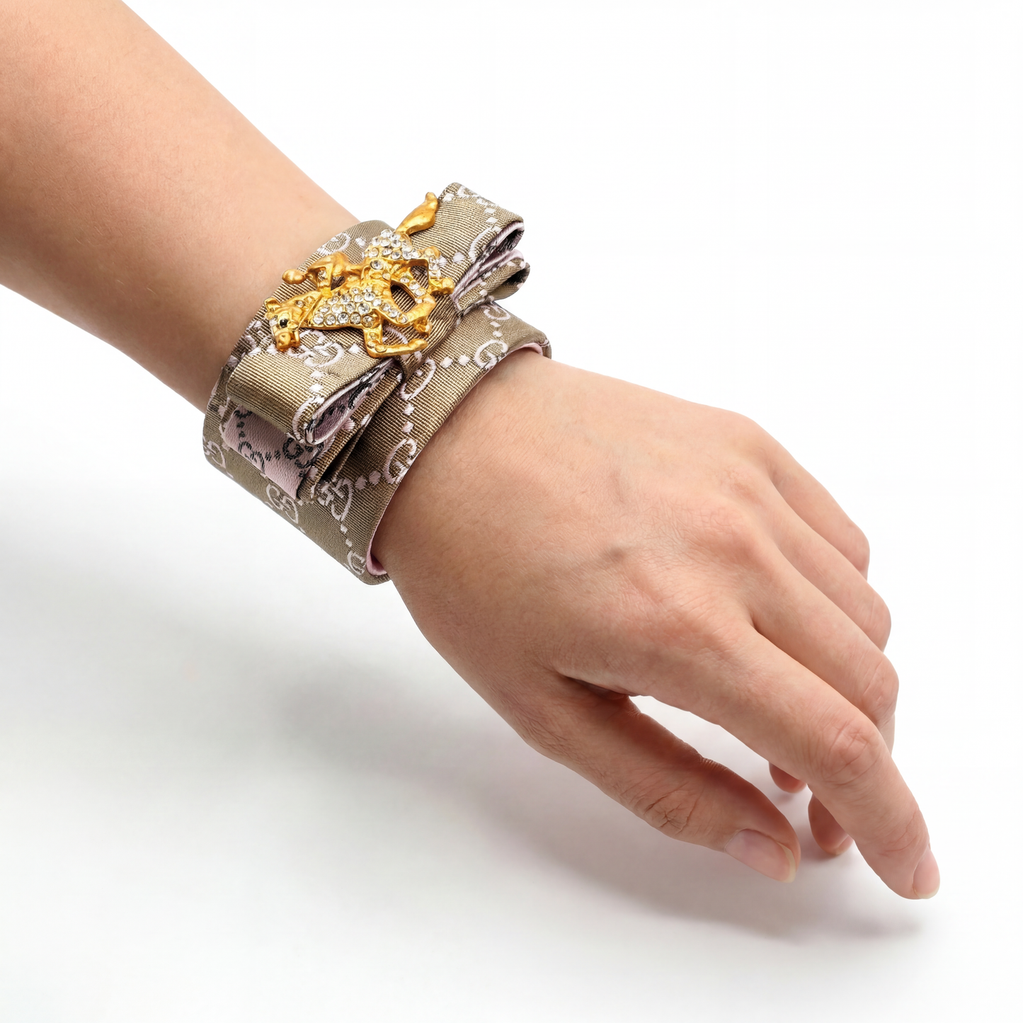 GG Jockey Vintage Silk Necktie Cuff Bracelet