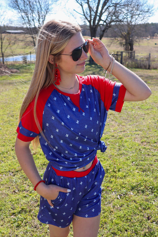 Cactus Drawstring Shorts – Western Summer Style
