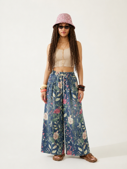 Wanderlust Floral Denim Wide-Leg Jeans