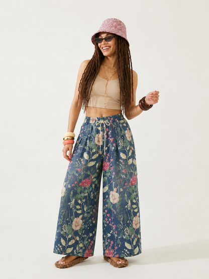 Wanderlust Floral Denim Wide-Leg Jeans