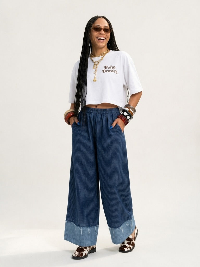 Free Spirit Striped Wide-Leg Jeans