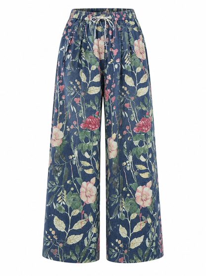 Wanderlust Floral Denim Wide-Leg Jeans