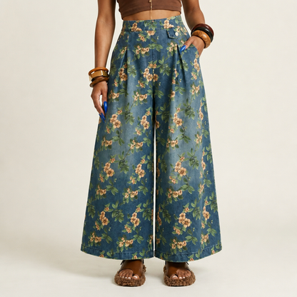 Free Spirit Floral Print Wide-Leg Jeans
