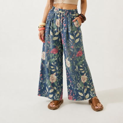 Wanderlust Floral Denim Wide-Leg Jeans
