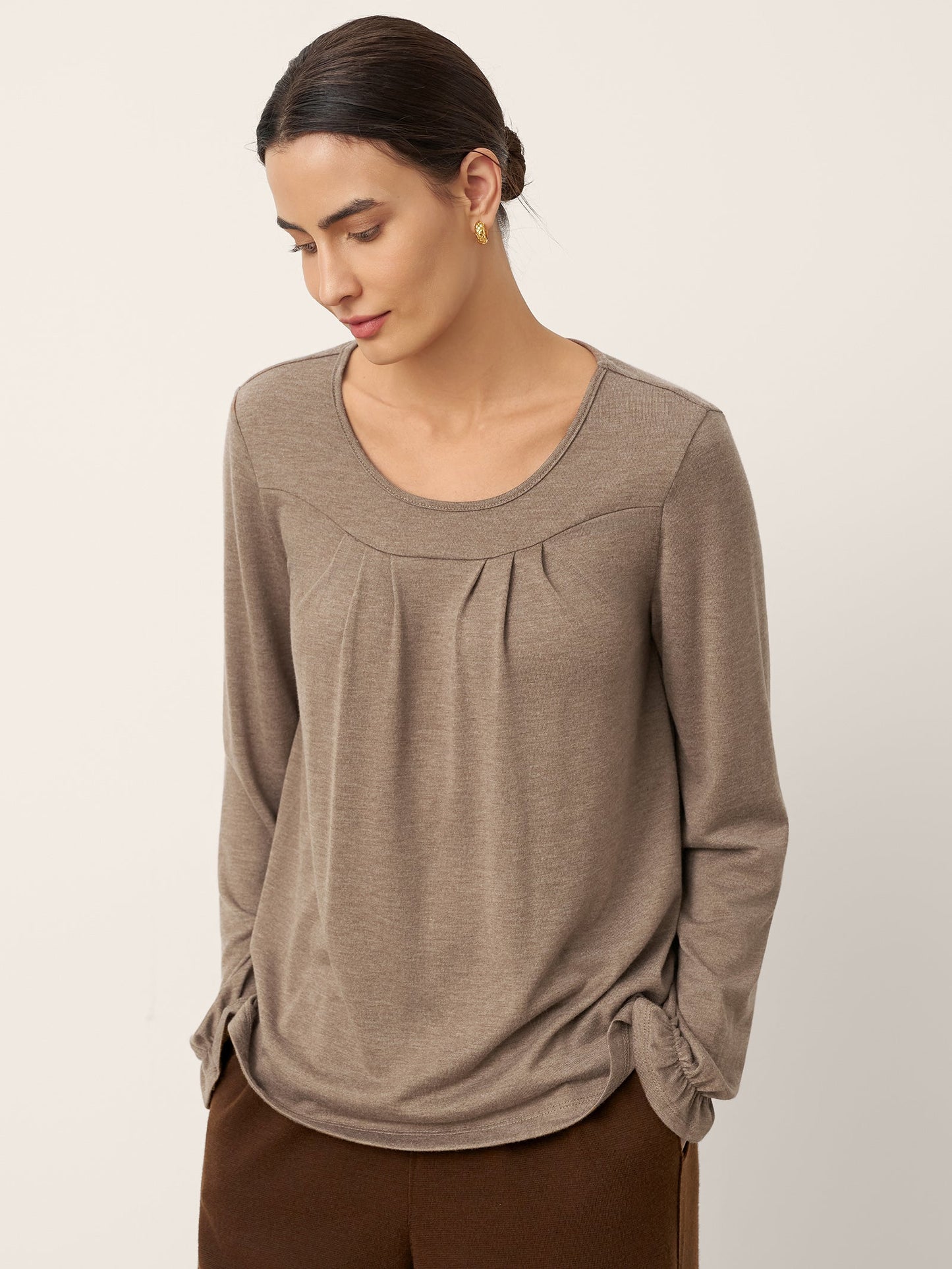 Cashmere Curved Seam Long Sleeve Top BROOKLYN