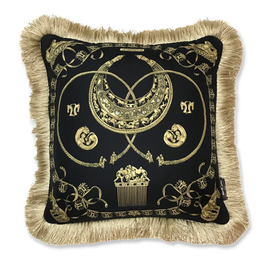 Cavaliers d'Or Noir Vintage Silk Scarf Pillow 19"