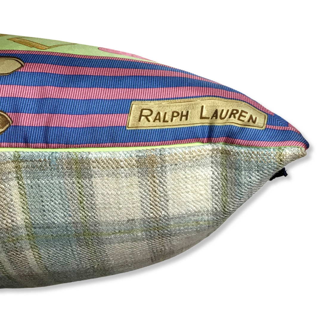 Celadon Equestrian Vintage Silk Scarf Pillow 22"