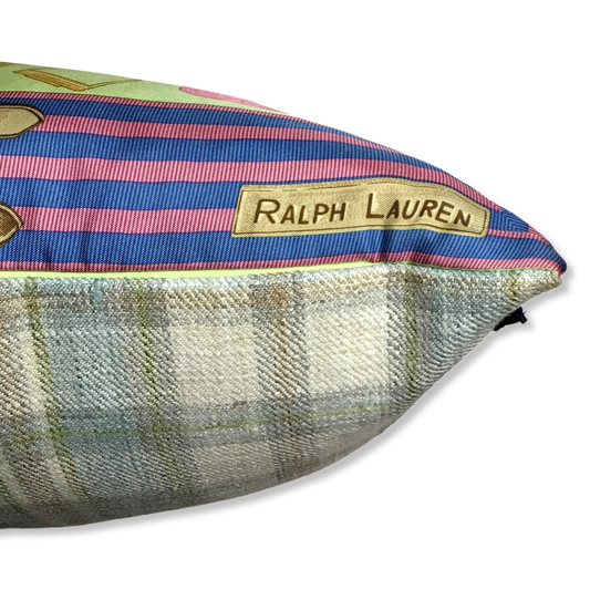 Celadon Equestrian Vintage Silk Scarf Pillow 22"
