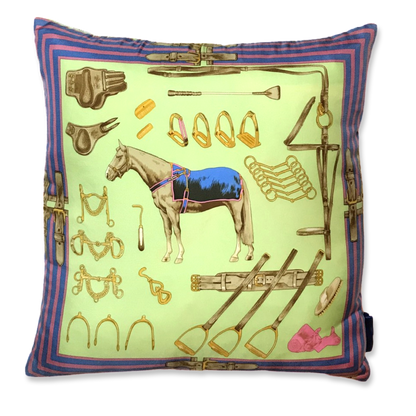 Celadon Equestrian Vintage Silk Scarf Pillow 22"