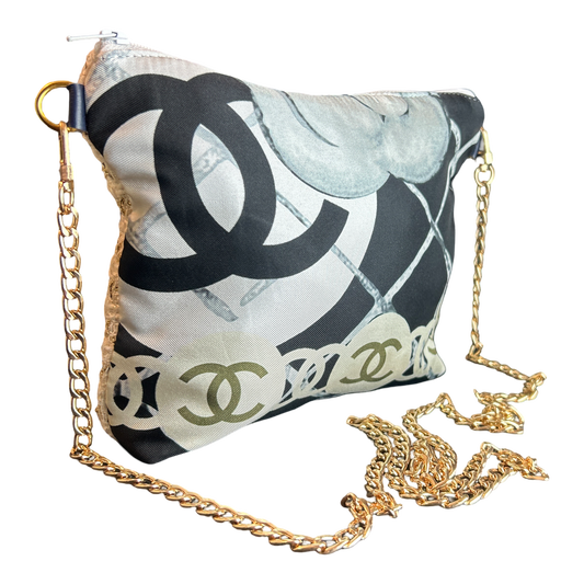 CC Logo Camellia Noir Vintage Scarf Crossbody Bag