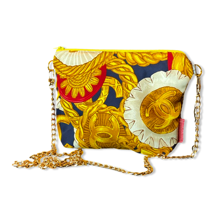 Gold Buttons Vintage Silk Scarf Crossbody Bag