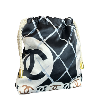 CC Logo Camellia Noir Vintage Scarf Drawstring Crossbody Bag
