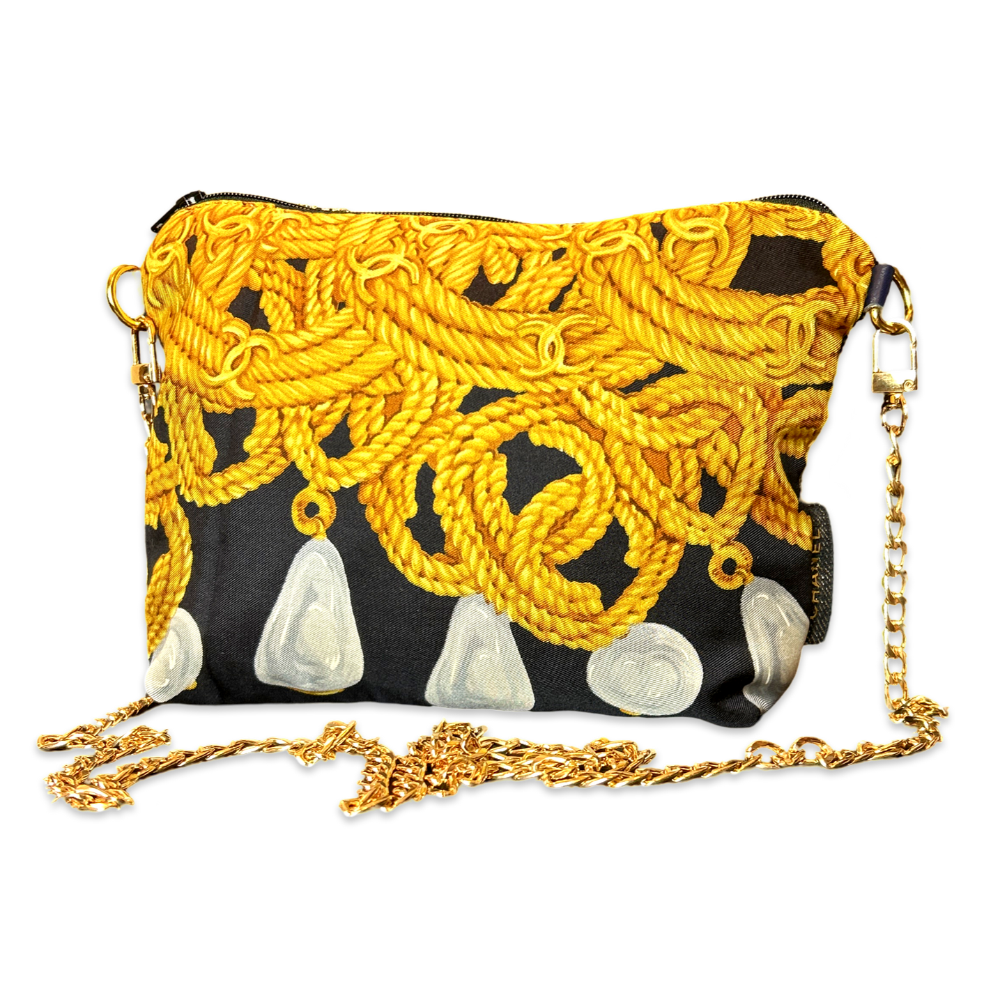 CC Logo Chain Noir Vintage Scarf Crossbody Bag