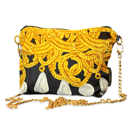 CC Logo Chain Noir Vintage Scarf Crossbody Bag