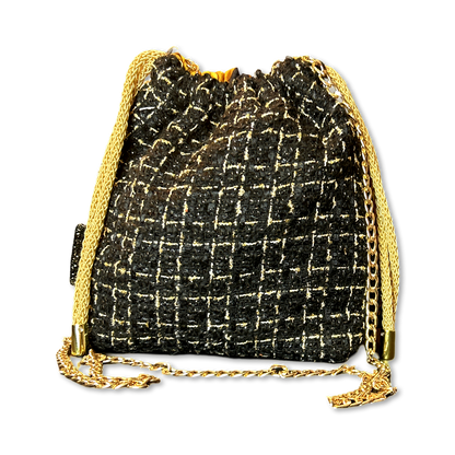 CC Logo Chain Noir Vintage Scarf Drawstring Crossbody Bag