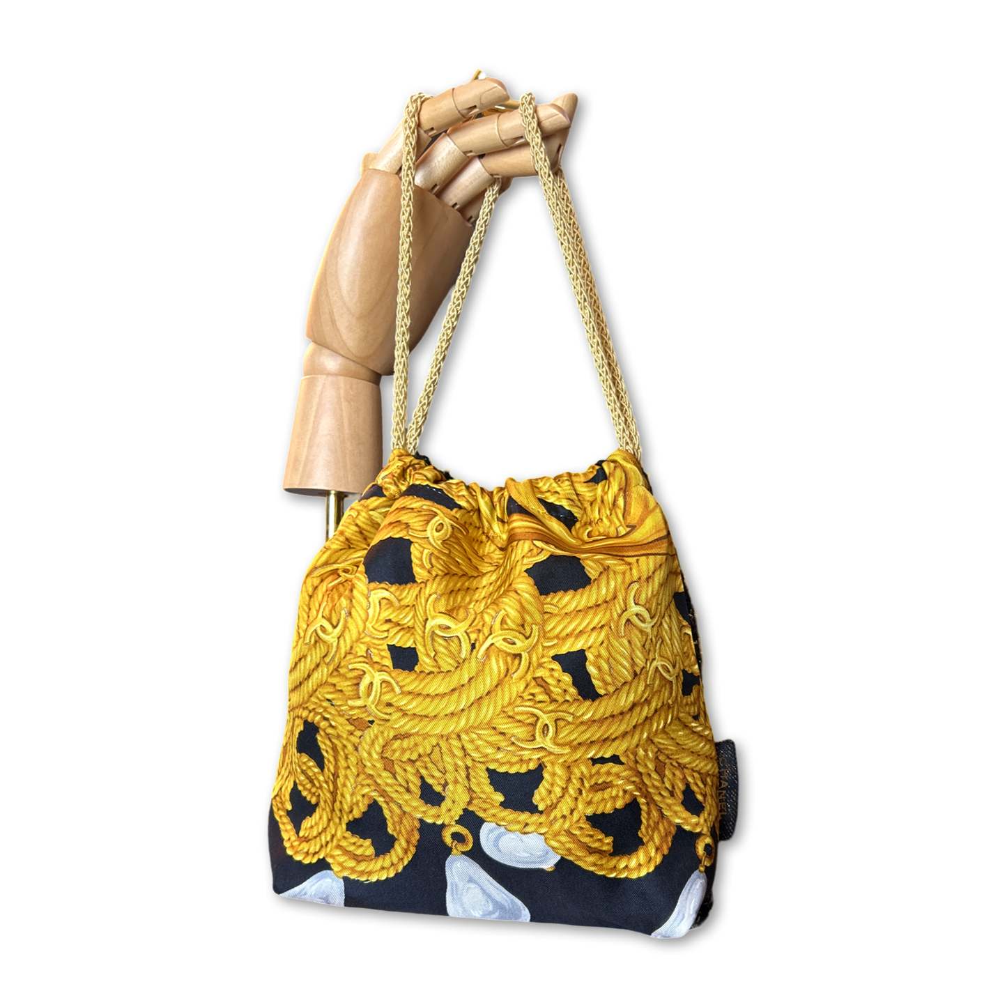 CC Logo Chain Noir Vintage Scarf Drawstring Crossbody Bag