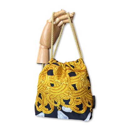 CC Logo Chain Noir Vintage Scarf Drawstring Crossbody Bag