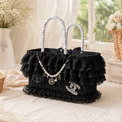 Black Lace Pet Carrier Basket