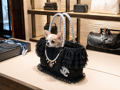 Black Lace Pet Carrier Basket