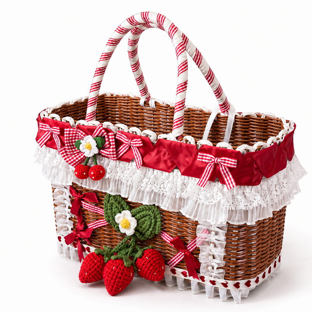 Strawberry Lace Wicker Pet Carrier Basket