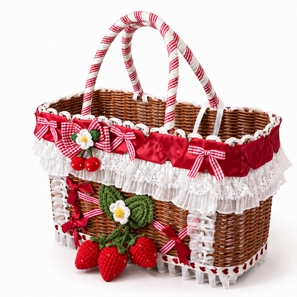 Strawberry Lace Wicker Pet Carrier Basket