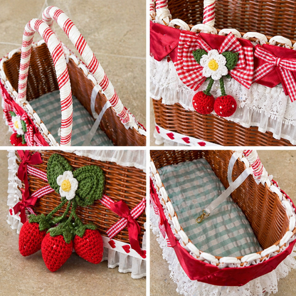 Strawberry Lace Wicker Pet Carrier Basket