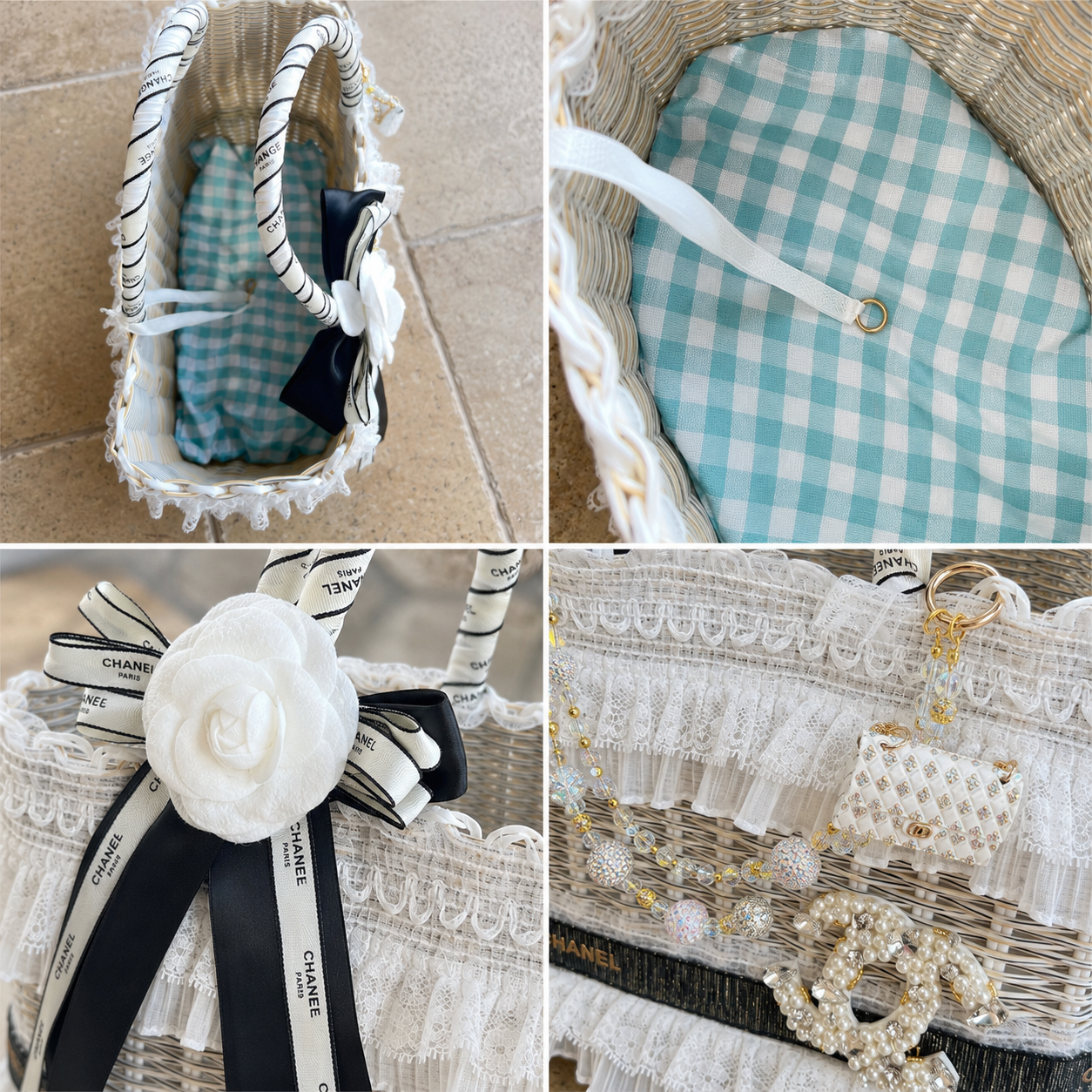 Black and White Lace Pet Carrier Basket