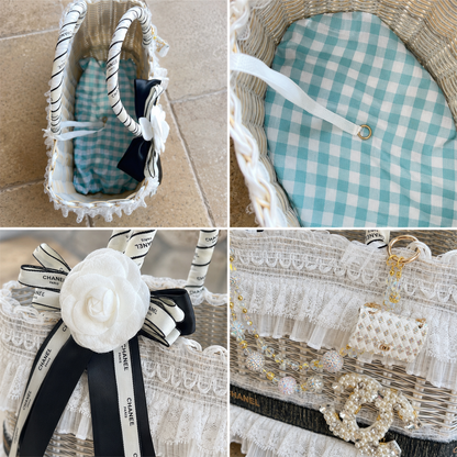 Black and White Lace Pet Carrier Basket