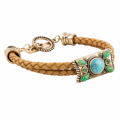 Legacy Lime Green and Blue Turquoise Braided Leather Bracelet