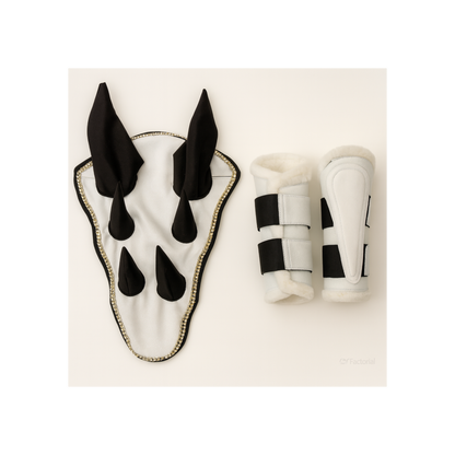 Premium Quality Cotton White Jumping Saddle Pad, Ear Bonnet & Horse Boot Set